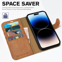 iPhone 14 Pro Max, [RFID Blocking] 4 Card Holder Stand [Shockproof TPU Interior Case] PU Leather Magnetic Protective Flip Cover Compatible with iPhone 14 Pro Max 6.7", Black - 7DAY'S