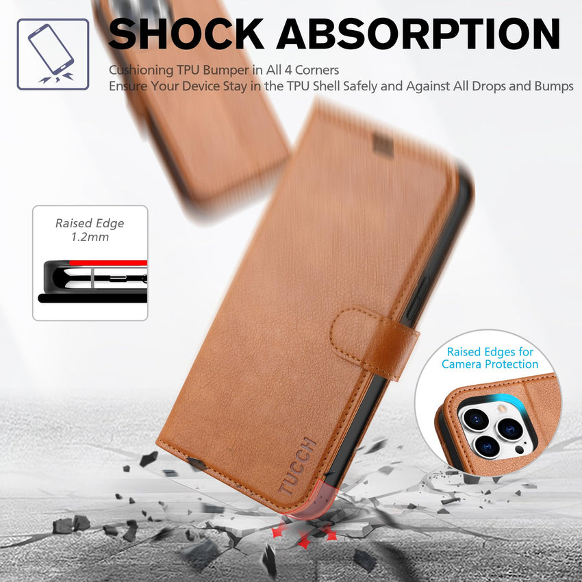 iPhone 14 Pro Max, [RFID Blocking] 4 Card Holder Stand [Shockproof TPU Interior Case] PU Leather Magnetic Protective Flip Cover Compatible with iPhone 14 Pro Max 6.7", Black - 7DAY'S
