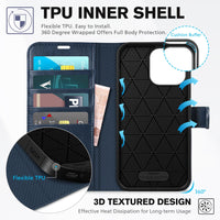 iPhone 14 Pro Max, [RFID Blocking] 4 Card Holder Stand [Shockproof TPU Interior Case] PU Leather Magnetic Protective Flip Cover Compatible with iPhone 14 Pro Max 6.7", Black - 7DAY'S