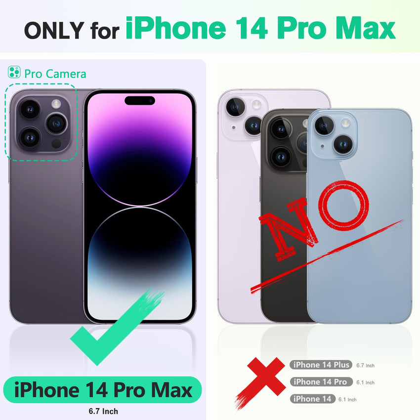 iPhone 14 Pro Max, [RFID Blocking] 4 Card Holder Stand [Shockproof TPU Interior Case] PU Leather Magnetic Protective Flip Cover Compatible with iPhone 14 Pro Max 6.7", Black - 7DAY'S