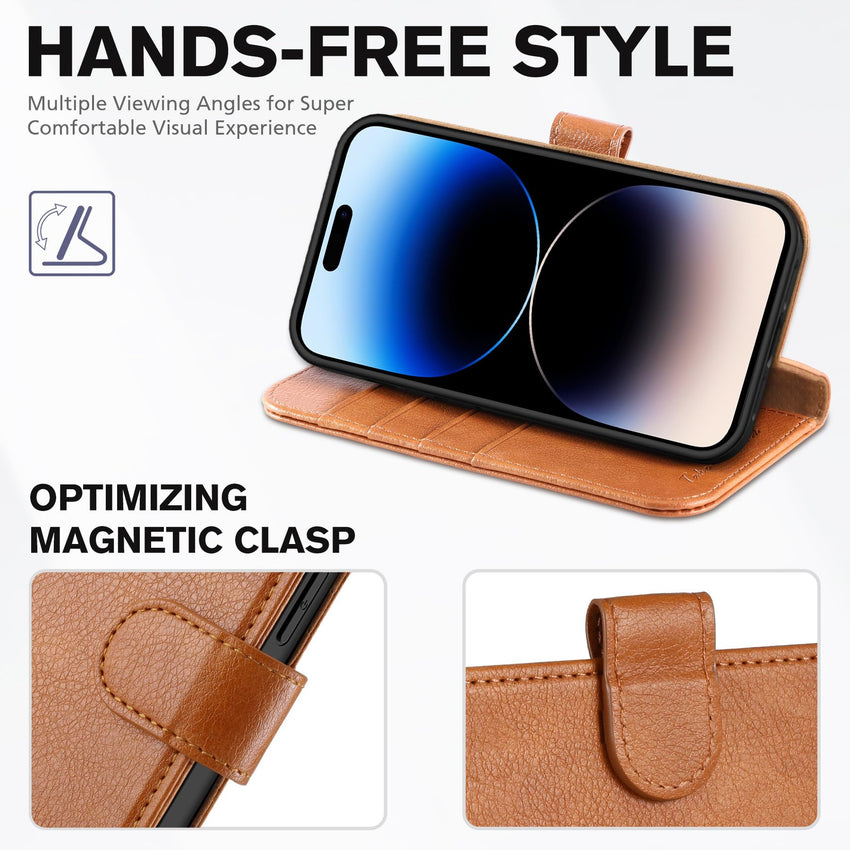 iPhone 14 Pro Max, [RFID Blocking] 4 Card Holder Stand [Shockproof TPU Interior Case] PU Leather Magnetic Protective Flip Cover Compatible with iPhone 14 Pro Max 6.7", Black - 7DAY'S