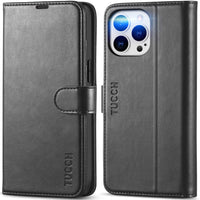 iPhone 14 Pro Max, [RFID Blocking] 4 Card Holder Stand [Shockproof TPU Interior Case] PU Leather Magnetic Protective Flip Cover Compatible with iPhone 14 Pro Max 6.7", Black - 7DAY'S