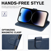 iPhone 14 Pro Max, [RFID Blocking] 4 Card Holder Stand [Shockproof TPU Interior Case] PU Leather Magnetic Protective Flip Cover Compatible with iPhone 14 Pro Max 6.7", Black - 7DAY'S