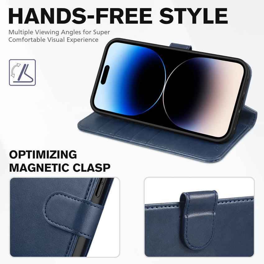 iPhone 14 Pro Max, [RFID Blocking] 4 Card Holder Stand [Shockproof TPU Interior Case] PU Leather Magnetic Protective Flip Cover Compatible with iPhone 14 Pro Max 6.7", Black - 7DAY'S