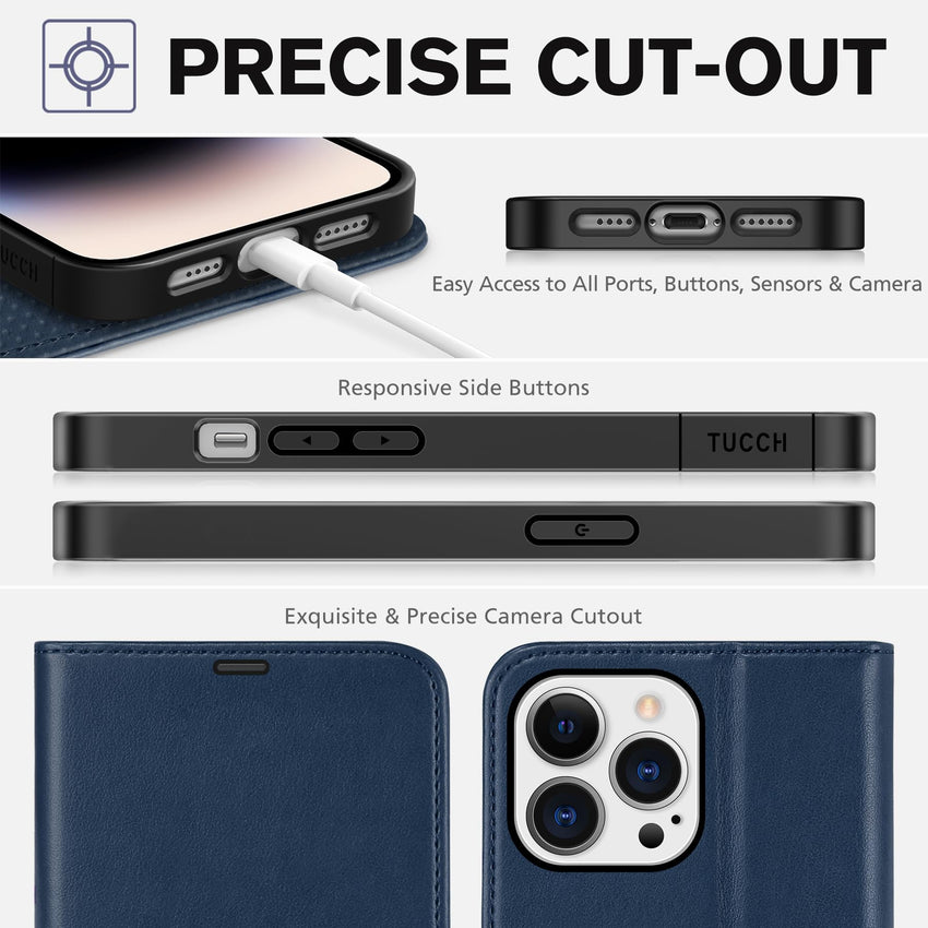 iPhone 14 Pro Max, [RFID Blocking] 4 Card Holder Stand [Shockproof TPU Interior Case] PU Leather Magnetic Protective Flip Cover Compatible with iPhone 14 Pro Max 6.7", Black - 7DAY'S