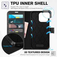 iPhone 14 Pro Max, [RFID Blocking] 4 Card Holder Stand [Shockproof TPU Interior Case] PU Leather Magnetic Protective Flip Cover Compatible with iPhone 14 Pro Max 6.7", Black - 7DAY'S