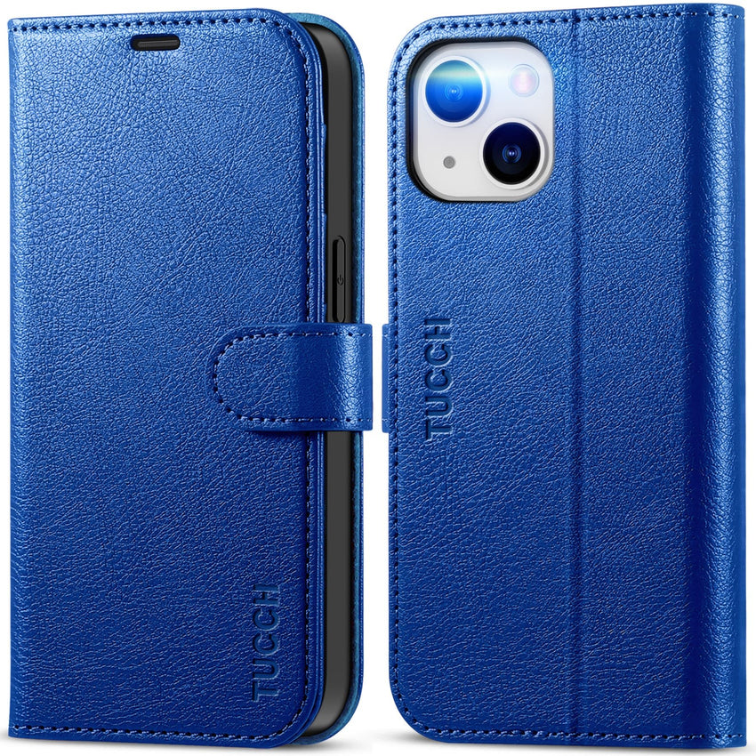 iPhone 14, [RFID Blocking] 4 Card Holder Stand [Shockproof TPU Interior Shell], PU Leather Magnetic Protective Flip Cover 6.1" 2022, Black - 7DAY'S