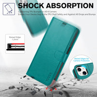 iPhone 14, [RFID Blocking] 4 Card Holder Stand [Shockproof TPU Interior Shell], PU Leather Magnetic Protective Flip Cover 6.1" 2022, Black - 7DAY'S
