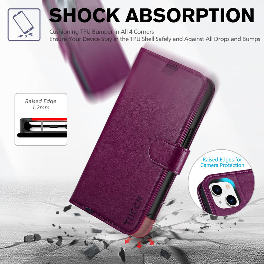 iPhone 14, [RFID Blocking] 4 Card Holder Stand [Shockproof TPU Interior Shell], PU Leather Magnetic Protective Flip Cover 6.1" 2022, Black - 7DAY'S