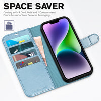 iPhone 14, [RFID Blocking] 4 Card Holder Stand [Shockproof TPU Interior Shell], PU Leather Magnetic Protective Flip Cover 6.1" 2022, Black - 7DAY'S