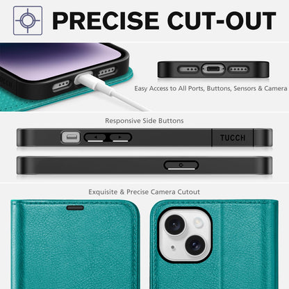 iPhone 14, [RFID Blocking] 4 Card Holder Stand [Shockproof TPU Interior Shell], PU Leather Magnetic Protective Flip Cover 6.1" 2022, Black - 7DAY'S