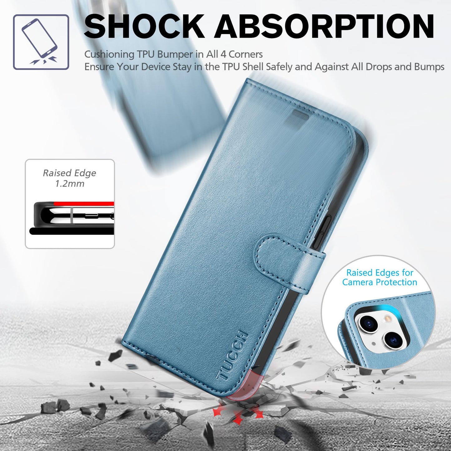 iPhone 14, [RFID Blocking] 4 Card Holder Stand [Shockproof TPU Interior Shell], PU Leather Magnetic Protective Flip Cover 6.1" 2022, Black - 7DAY'S