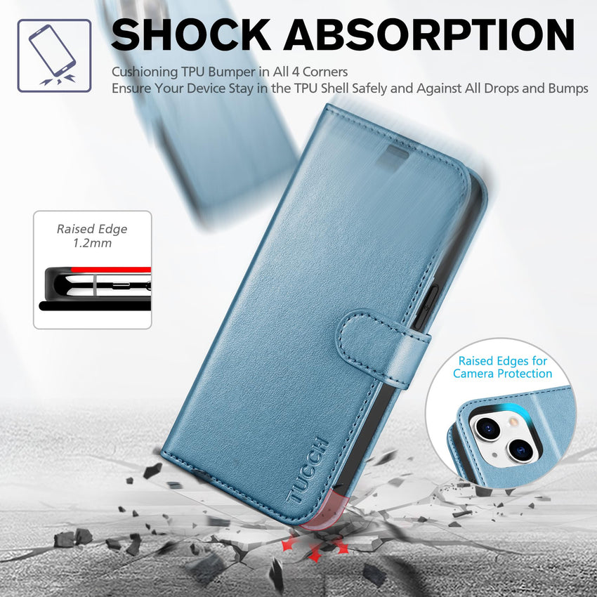 iPhone 14, [RFID Blocking] 4 Card Holder Stand [Shockproof TPU Interior Shell], PU Leather Magnetic Protective Flip Cover 6.1" 2022, Black - 7DAY'S