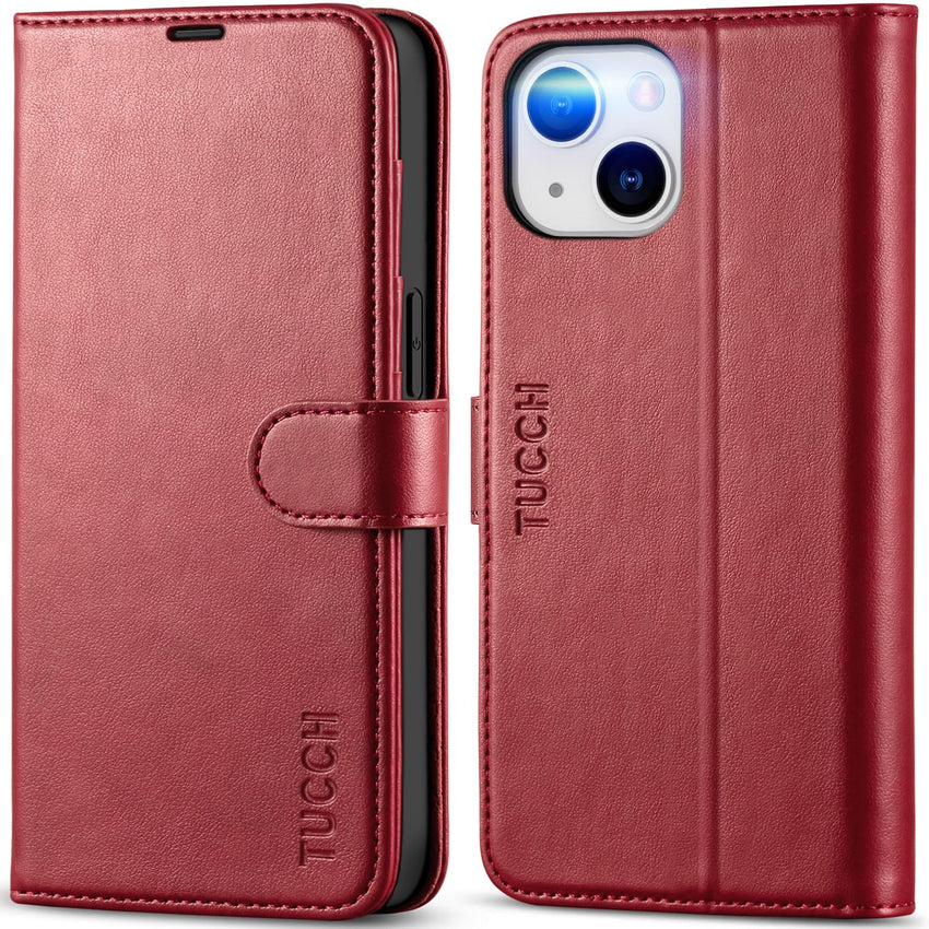 iPhone 14, [RFID Blocking] 4 Card Holder Stand [Shockproof TPU Interior Shell], PU Leather Magnetic Protective Flip Cover 6.1" 2022, Black - 7DAY'S