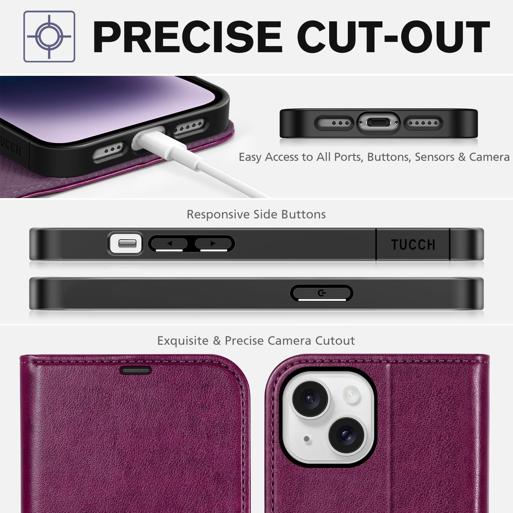 iPhone 14, [RFID Blocking] 4 Card Holder Stand [Shockproof TPU Interior Shell], PU Leather Magnetic Protective Flip Cover 6.1" 2022, Black - 7DAY'S