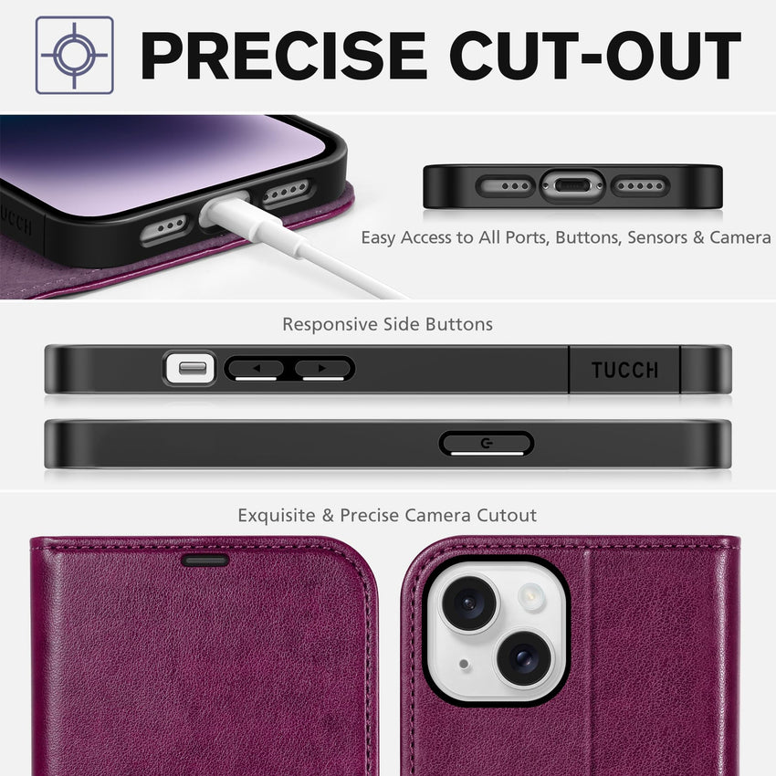 iPhone 14, [RFID Blocking] 4 Card Holder Stand [Shockproof TPU Interior Shell], PU Leather Magnetic Protective Flip Cover 6.1" 2022, Black - 7DAY'S