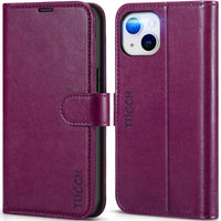 iPhone 14, [RFID Blocking] 4 Card Holder Stand [Shockproof TPU Interior Shell], PU Leather Magnetic Protective Flip Cover 6.1" 2022, Black - 7DAY'S