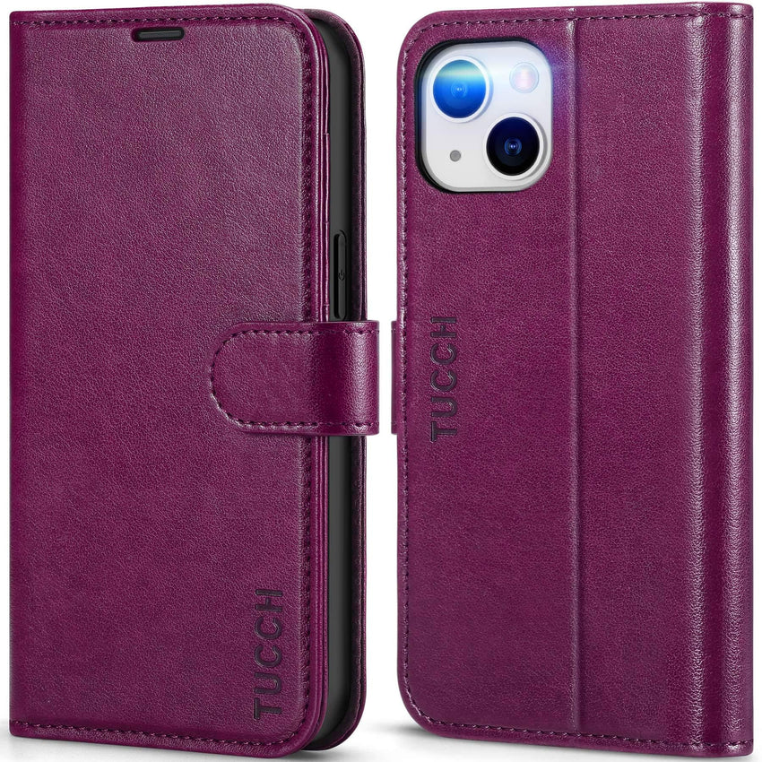 iPhone 14, [RFID Blocking] 4 Card Holder Stand [Shockproof TPU Interior Shell], PU Leather Magnetic Protective Flip Cover 6.1" 2022, Black - 7DAY'S