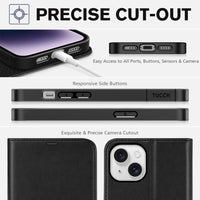 iPhone 14, [RFID Blocking] 4 Card Holder Stand [Shockproof TPU Interior Shell], PU Leather Magnetic Protective Flip Cover 6.1" 2022, Black - 7DAY'S
