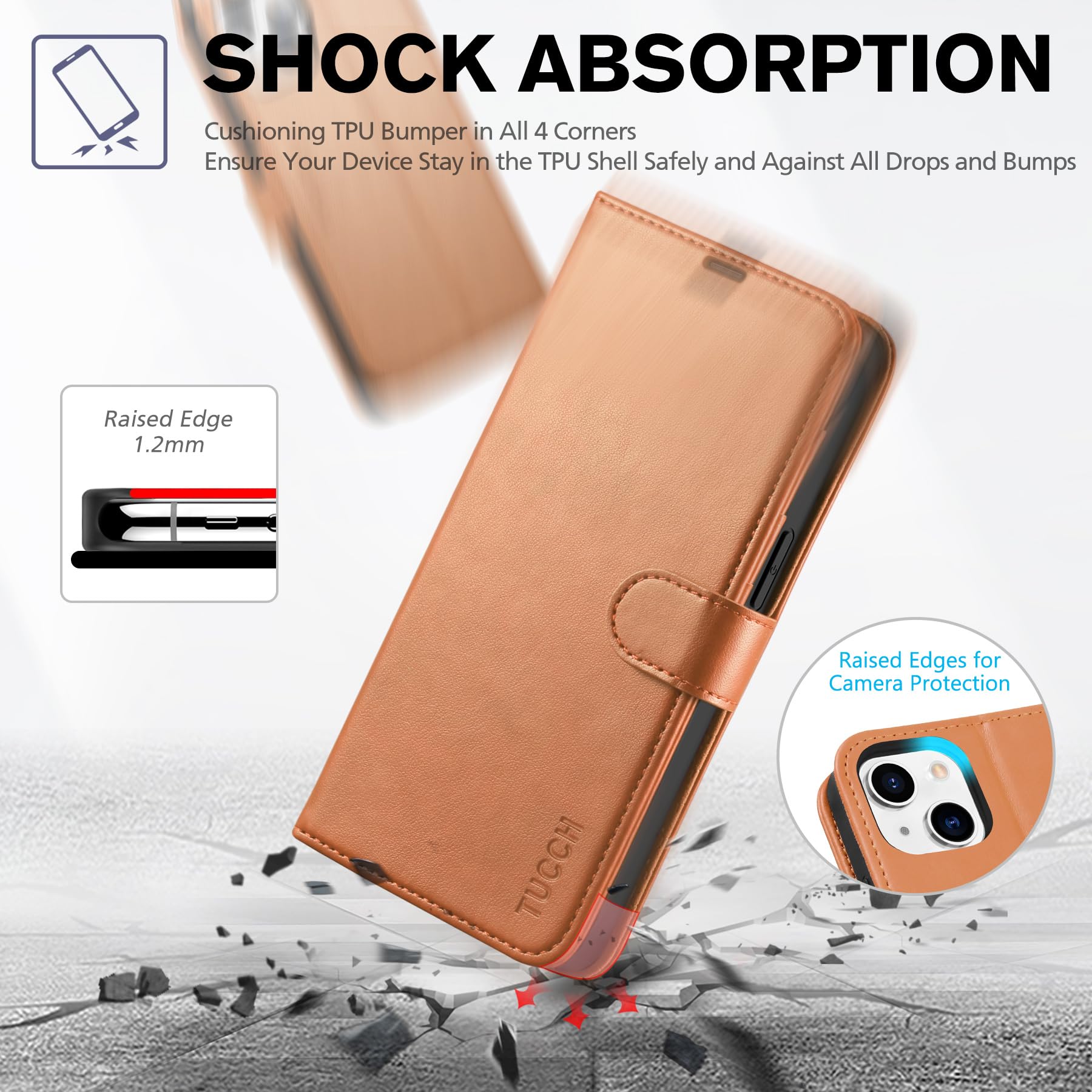iPhone 14, [RFID Blocking] 4 Card Holder Stand [Shockproof TPU Interior Shell], PU Leather Magnetic Protective Flip Cover 6.1" 2022, Black - 7DAY'S