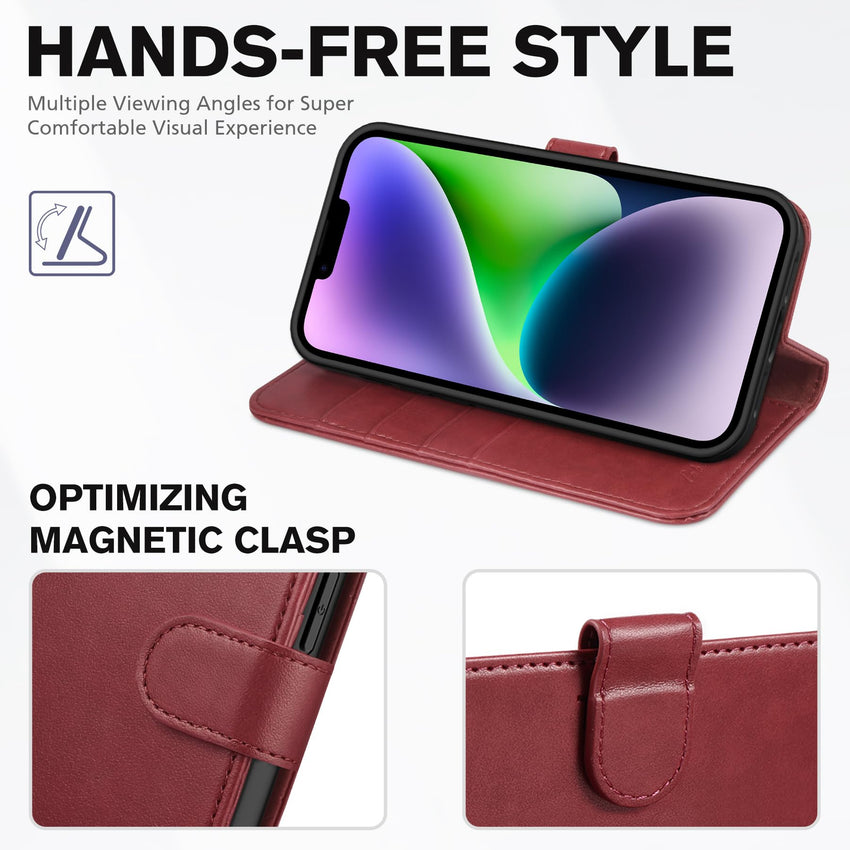 iPhone 14, [RFID Blocking] 4 Card Holder Stand [Shockproof TPU Interior Shell], PU Leather Magnetic Protective Flip Cover 6.1" 2022, Black - 7DAY'S