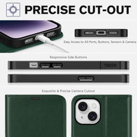 iPhone 14, [RFID Blocking] 4 Card Holder Stand [Shockproof TPU Interior Shell], PU Leather Magnetic Protective Flip Cover 6.1" 2022, Black - 7DAY'S