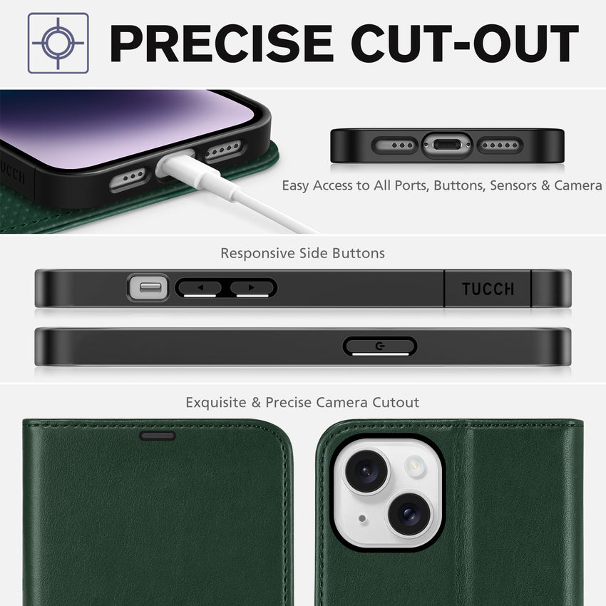 iPhone 14, [RFID Blocking] 4 Card Holder Stand [Shockproof TPU Interior Shell], PU Leather Magnetic Protective Flip Cover 6.1" 2022, Black - 7DAY'S