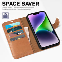 iPhone 14, [RFID Blocking] 4 Card Holder Stand [Shockproof TPU Interior Shell], PU Leather Magnetic Protective Flip Cover 6.1" 2022, Black - 7DAY'S