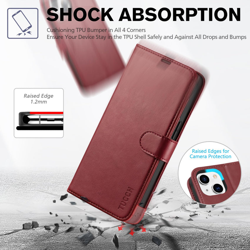 iPhone 14, [RFID Blocking] 4 Card Holder Stand [Shockproof TPU Interior Shell], PU Leather Magnetic Protective Flip Cover 6.1" 2022, Black - 7DAY'S