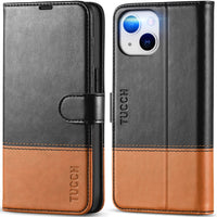 iPhone 14, [RFID Blocking] 4 Card Holder Stand [Shockproof TPU Interior Shell], PU Leather Magnetic Protective Flip Cover 6.1" 2022, Black - 7DAY'S
