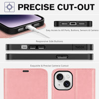 iPhone 14, [RFID Blocking] 4 Card Holder Stand [Shockproof TPU Interior Shell], PU Leather Magnetic Protective Flip Cover 6.1" 2022, Black - 7DAY'S