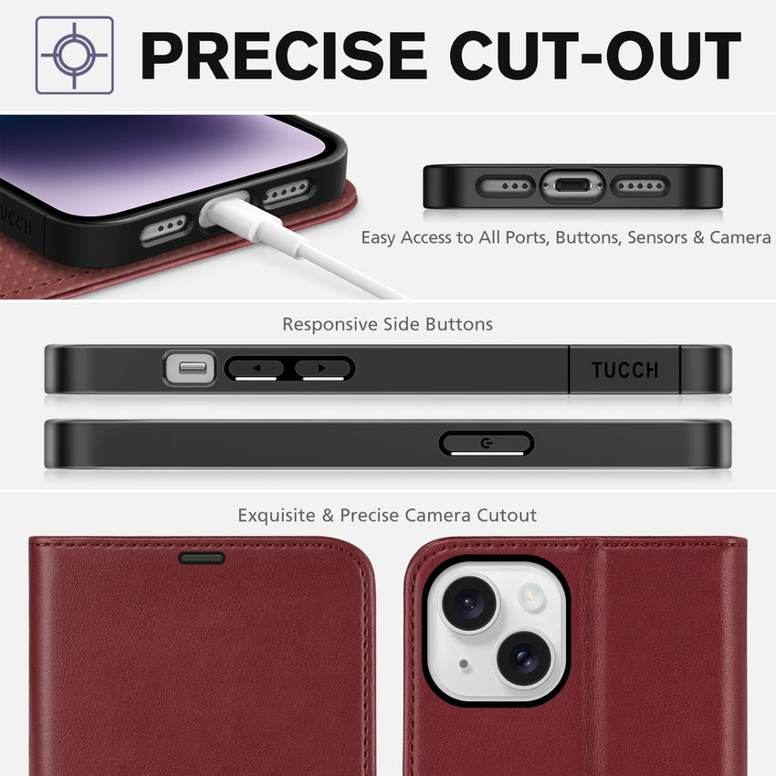 iPhone 14, [RFID Blocking] 4 Card Holder Stand [Shockproof TPU Interior Shell], PU Leather Magnetic Protective Flip Cover 6.1" 2022, Black - 7DAY'S