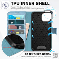iPhone 14, [RFID Blocking] 4 Card Holder Stand [Shockproof TPU Interior Shell], PU Leather Magnetic Protective Flip Cover 6.1" 2022, Black - 7DAY'S