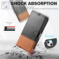 iPhone 14, [RFID Blocking] 4 Card Holder Stand [Shockproof TPU Interior Shell], PU Leather Magnetic Protective Flip Cover 6.1" 2022, Black - 7DAY'S