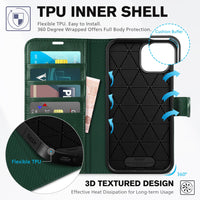 iPhone 14, [RFID Blocking] 4 Card Holder Stand [Shockproof TPU Interior Shell], PU Leather Magnetic Protective Flip Cover 6.1" 2022, Black - 7DAY'S
