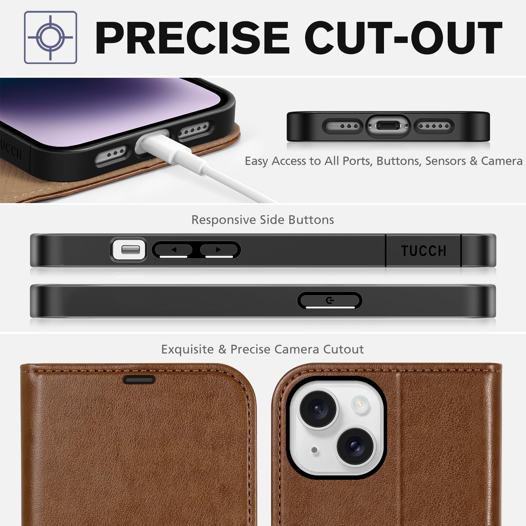 iPhone 14, [RFID Blocking] 4 Card Holder Stand [Shockproof TPU Interior Shell], PU Leather Magnetic Protective Flip Cover 6.1" 2022, Black - 7DAY'S