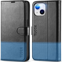 iPhone 14, [RFID Blocking] 4 Card Holder Stand [Shockproof TPU Interior Shell], PU Leather Magnetic Protective Flip Cover 6.1" 2022, Black - 7DAY'S
