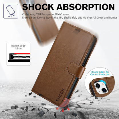 iPhone 14, [RFID Blocking] 4 Card Holder Stand [Shockproof TPU Interior Shell], PU Leather Magnetic Protective Flip Cover 6.1" 2022, Black - 7DAY'S
