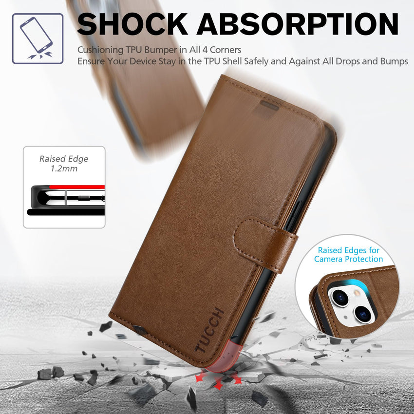iPhone 14, [RFID Blocking] 4 Card Holder Stand [Shockproof TPU Interior Shell], PU Leather Magnetic Protective Flip Cover 6.1" 2022, Black - 7DAY'S