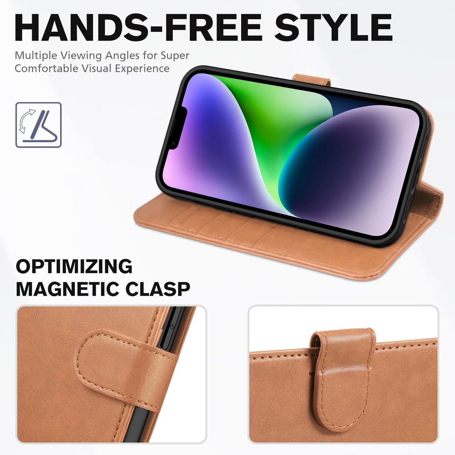 iPhone 14, [RFID Blocking] 4 Card Holder Stand [Shockproof TPU Interior Shell], PU Leather Magnetic Protective Flip Cover 6.1" 2022, Black - 7DAY'S