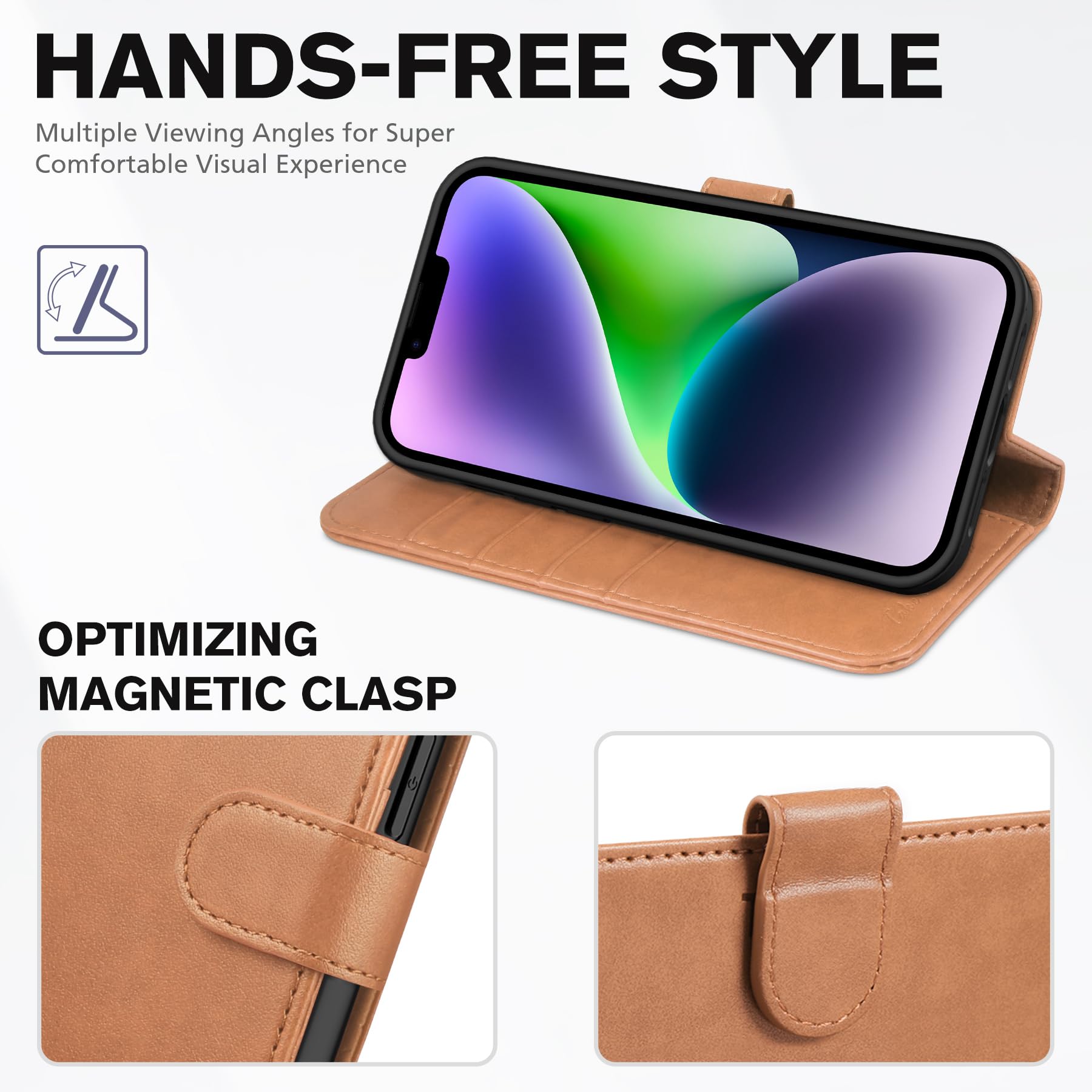 iPhone 14, [RFID Blocking] 4 Card Holder Stand [Shockproof TPU Interior Shell], PU Leather Magnetic Protective Flip Cover 6.1" 2022, Black - 7DAY'S