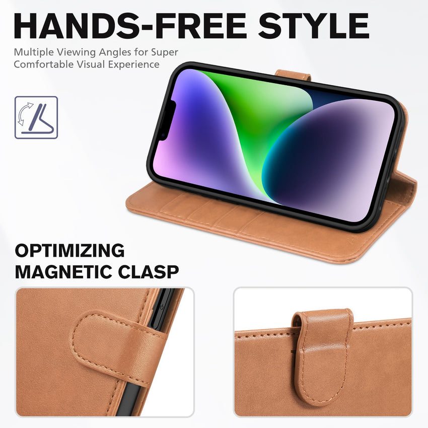 iPhone 14, [RFID Blocking] 4 Card Holder Stand [Shockproof TPU Interior Shell], PU Leather Magnetic Protective Flip Cover 6.1" 2022, Black - 7DAY'S