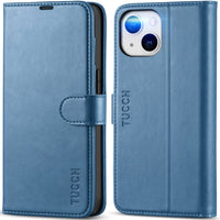 iPhone 14, [RFID Blocking] 4 Card Holder Stand [Shockproof TPU Interior Shell], PU Leather Magnetic Protective Flip Cover 6.1" 2022, Black - 7DAY'S