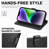 iPhone 14, [RFID Blocking] 4 Card Holder Stand [Shockproof TPU Interior Shell], PU Leather Magnetic Protective Flip Cover 6.1" 2022, Black - 7DAY'S