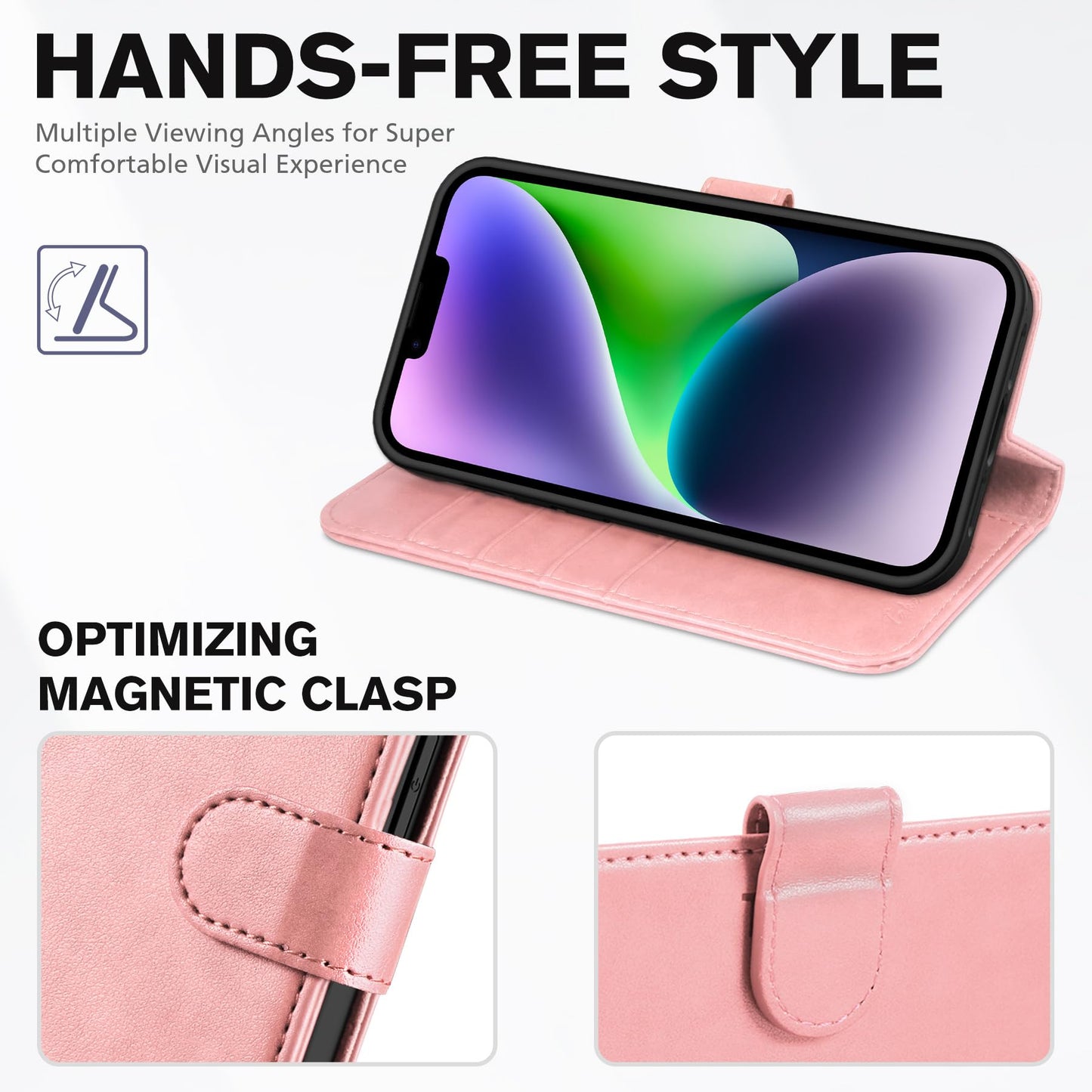 iPhone 14, [RFID Blocking] 4 Card Holder Stand [Shockproof TPU Interior Shell], PU Leather Magnetic Protective Flip Cover 6.1" 2022, Black - 7DAY'S