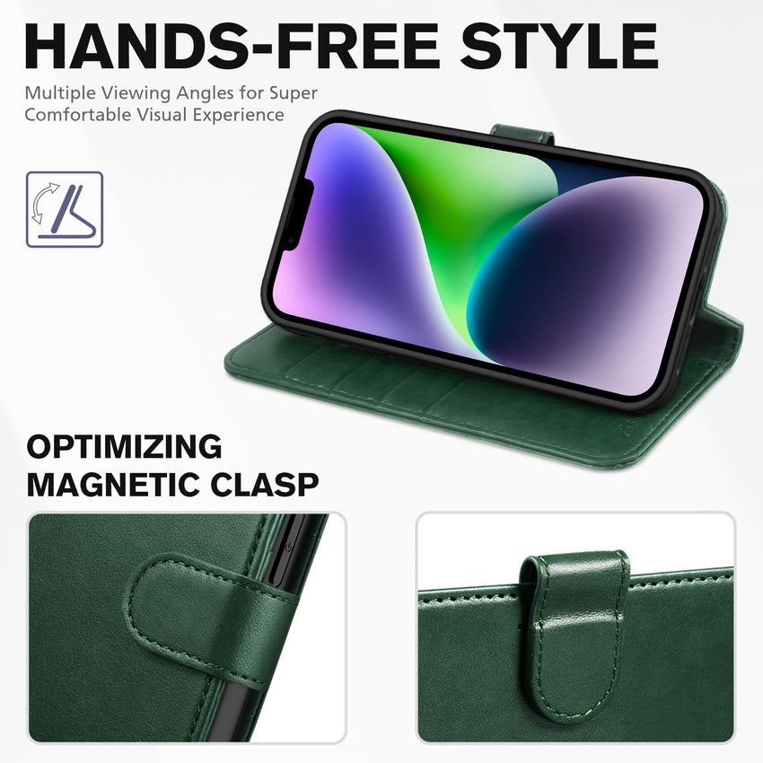 iPhone 14, [RFID Blocking] 4 Card Holder Stand [Shockproof TPU Interior Shell], PU Leather Magnetic Protective Flip Cover 6.1" 2022, Black - 7DAY'S