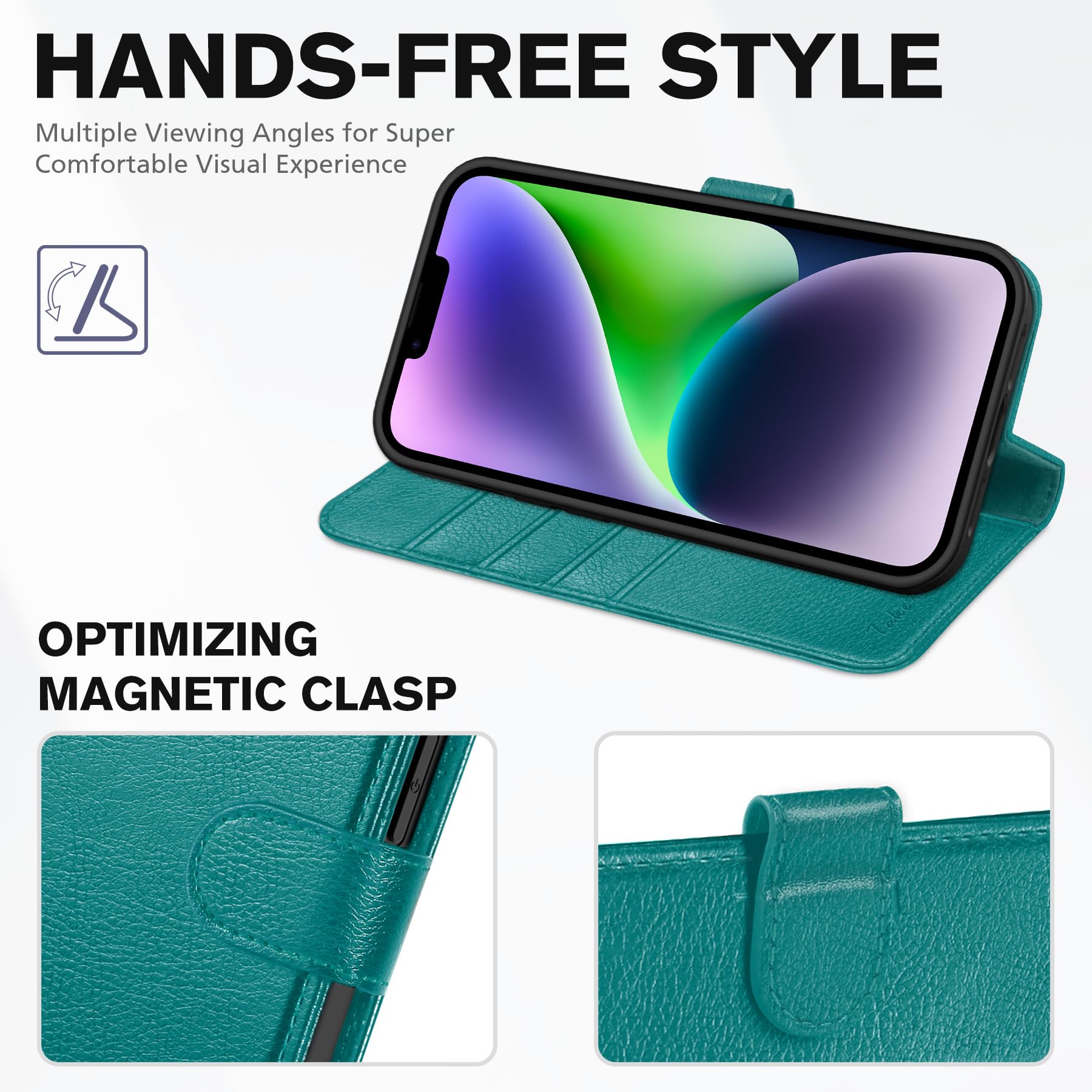 iPhone 14, [RFID Blocking] 4 Card Holder Stand [Shockproof TPU Interior Shell], PU Leather Magnetic Protective Flip Cover 6.1" 2022, Black - 7DAY'S