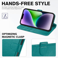 iPhone 14, [RFID Blocking] 4 Card Holder Stand [Shockproof TPU Interior Shell], PU Leather Magnetic Protective Flip Cover 6.1" 2022, Black - 7DAY'S