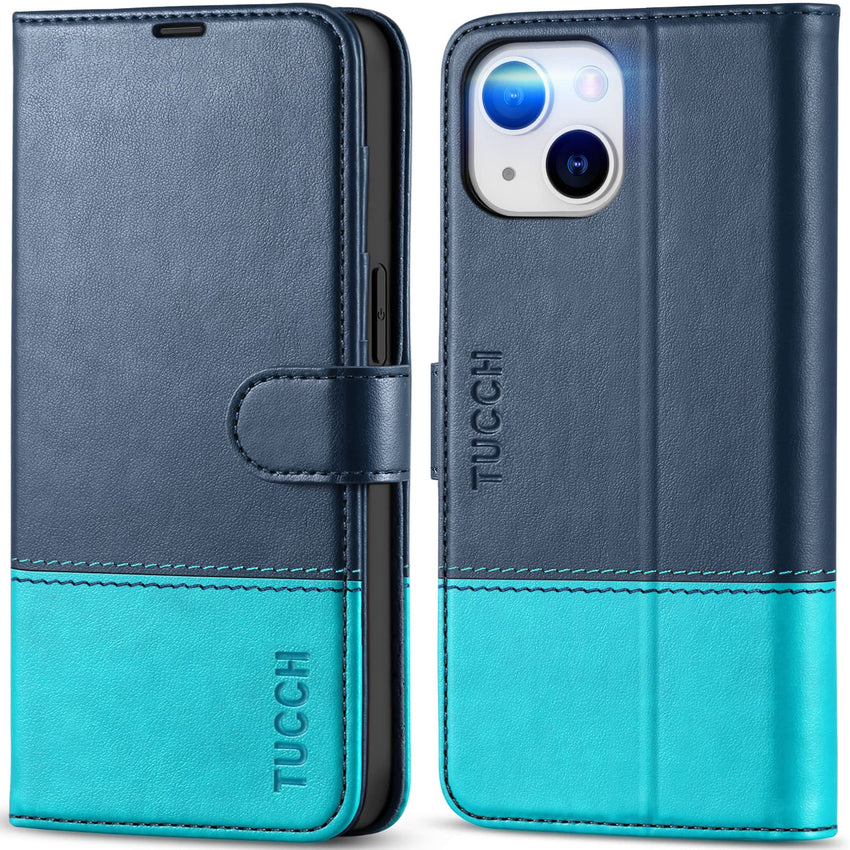 iPhone 14, [RFID Blocking] 4 Card Holder Stand [Shockproof TPU Interior Shell], PU Leather Magnetic Protective Flip Cover 6.1" 2022, Black - 7DAY'S