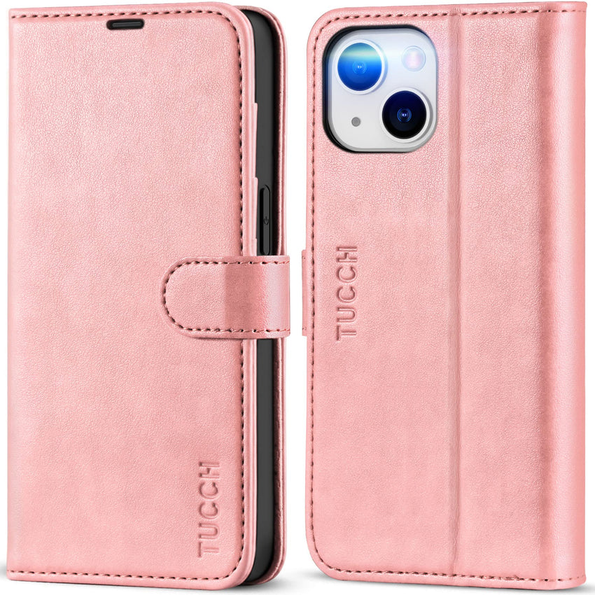 iPhone 14, [RFID Blocking] 4 Card Holder Stand [Shockproof TPU Interior Shell], PU Leather Magnetic Protective Flip Cover 6.1" 2022, Black - 7DAY'S